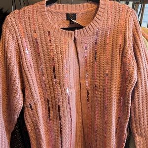 Pink sequin striped cardigan. Size Medium
